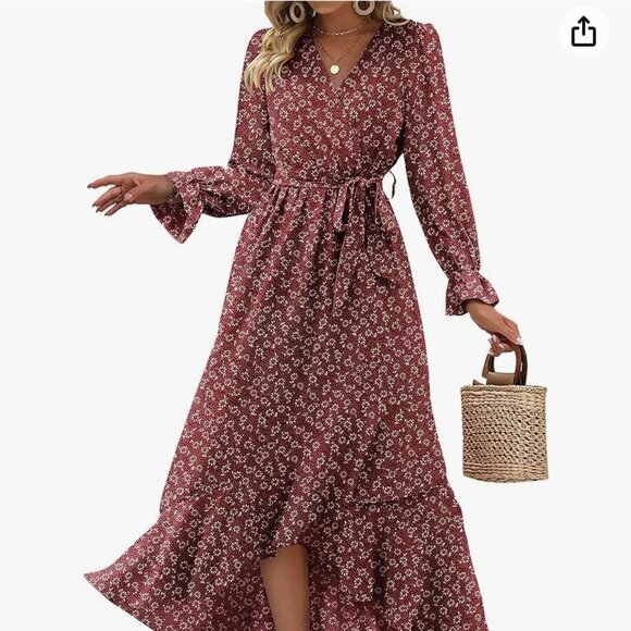 BTFBM WOMEN'S LONG SLEEVE WRAP MAXI DRESS W/BELT SZ LG NWOT - Picture 4 of 9